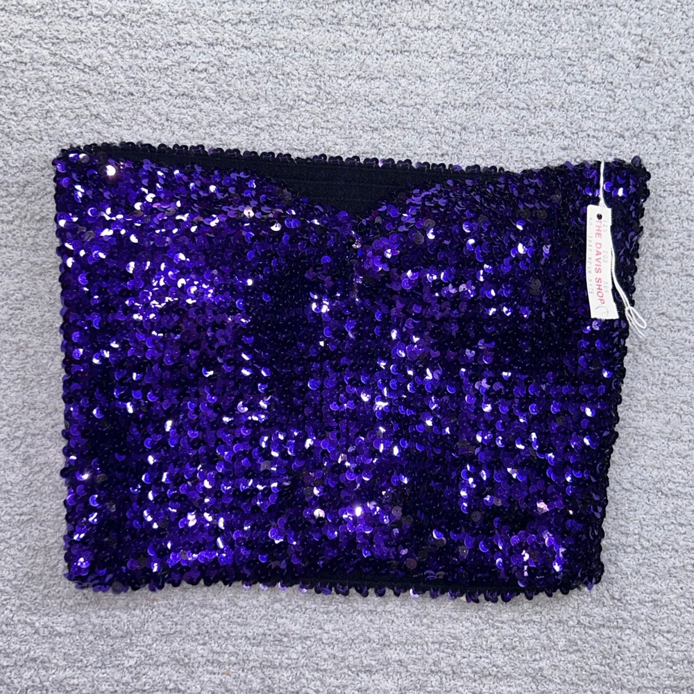 NWT Vintage 80s American Champagne Purple Sequin Tube Top Deadstock Small